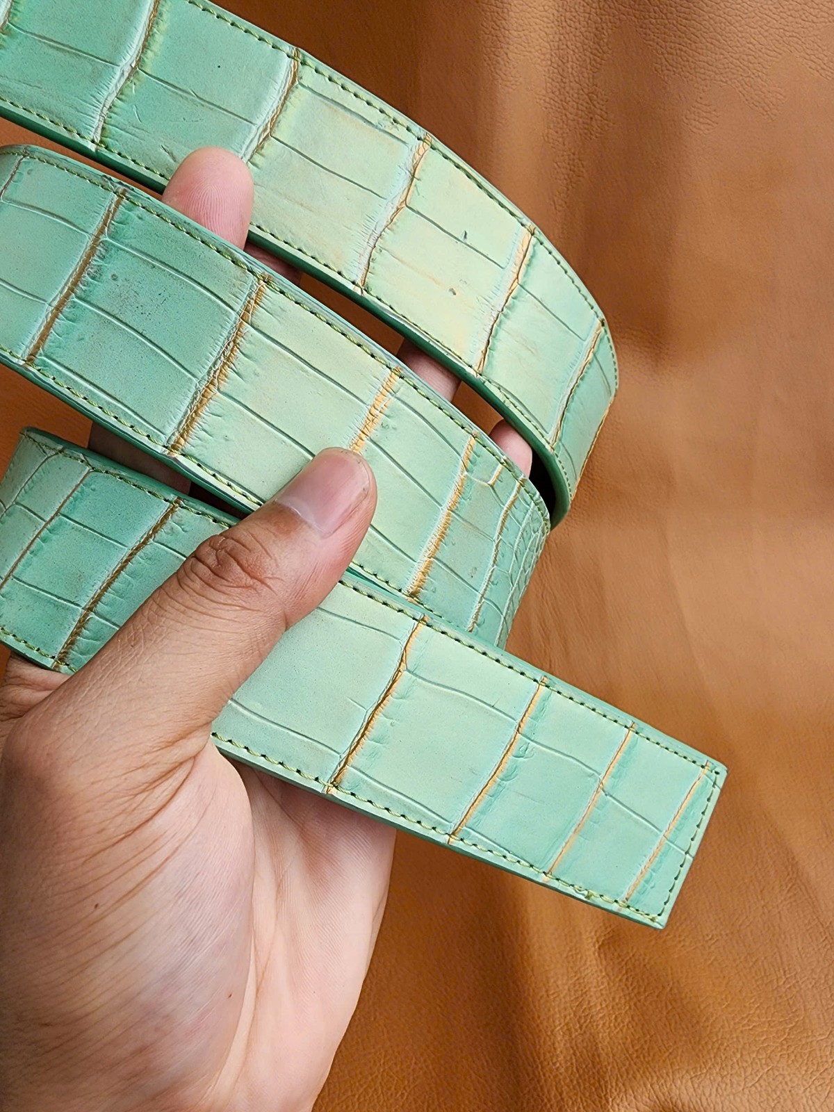 Green Goldllic Luxury 100% Genuine Exotic Body Leather Skin Men’s Belts Buckle