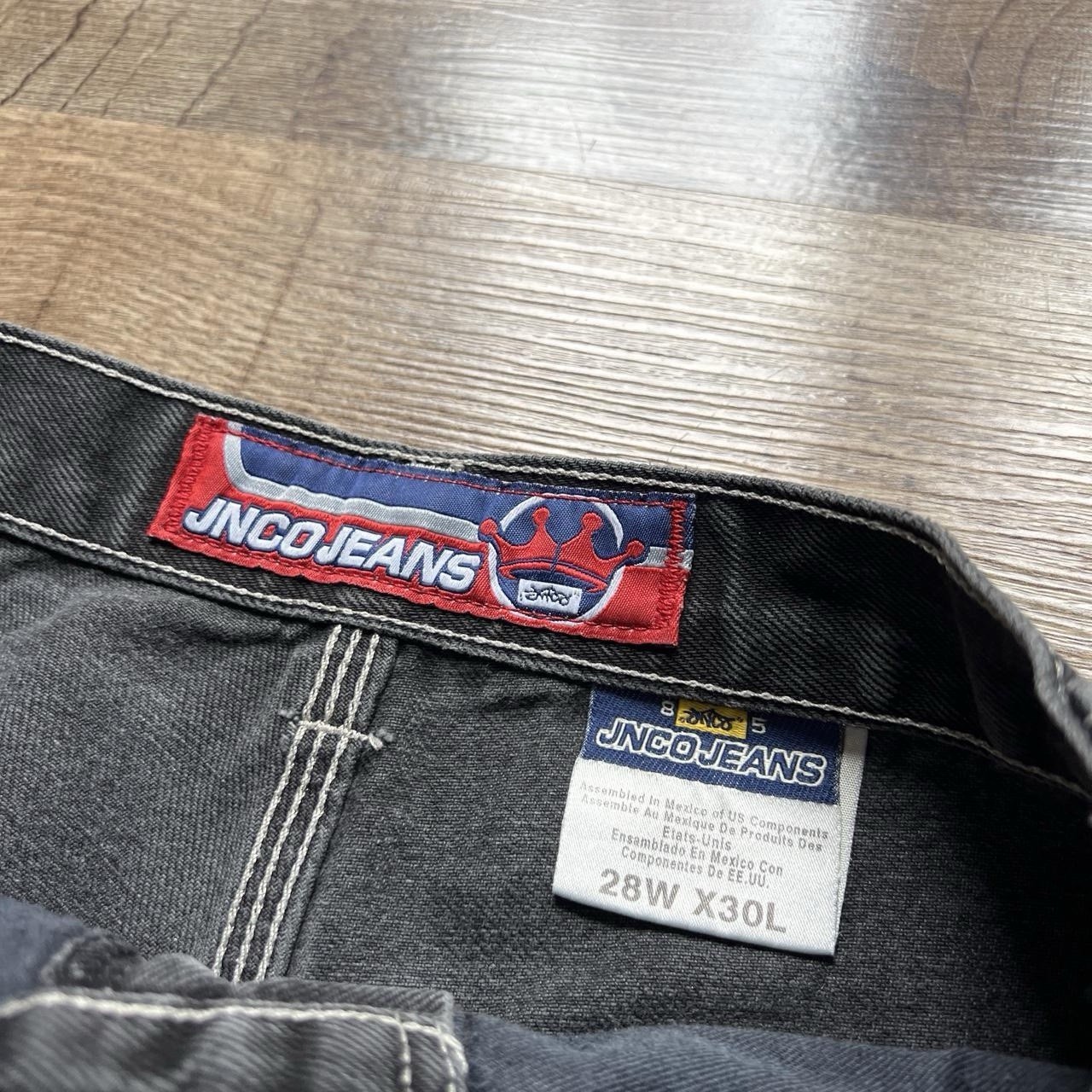 Vintage 90s Jnco Faded Black & White Stitching Spellout Carpenter Jeans 29×30