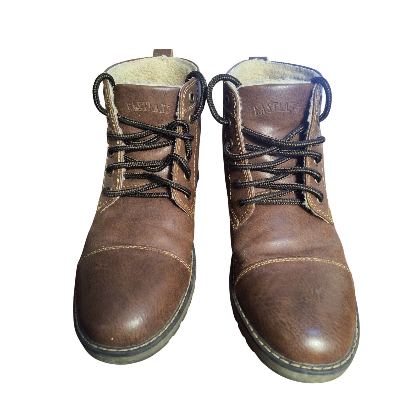 Eastland Mens Brown Leather Ankle Boots Lace Up Round Toe Warm Casual Shoes
