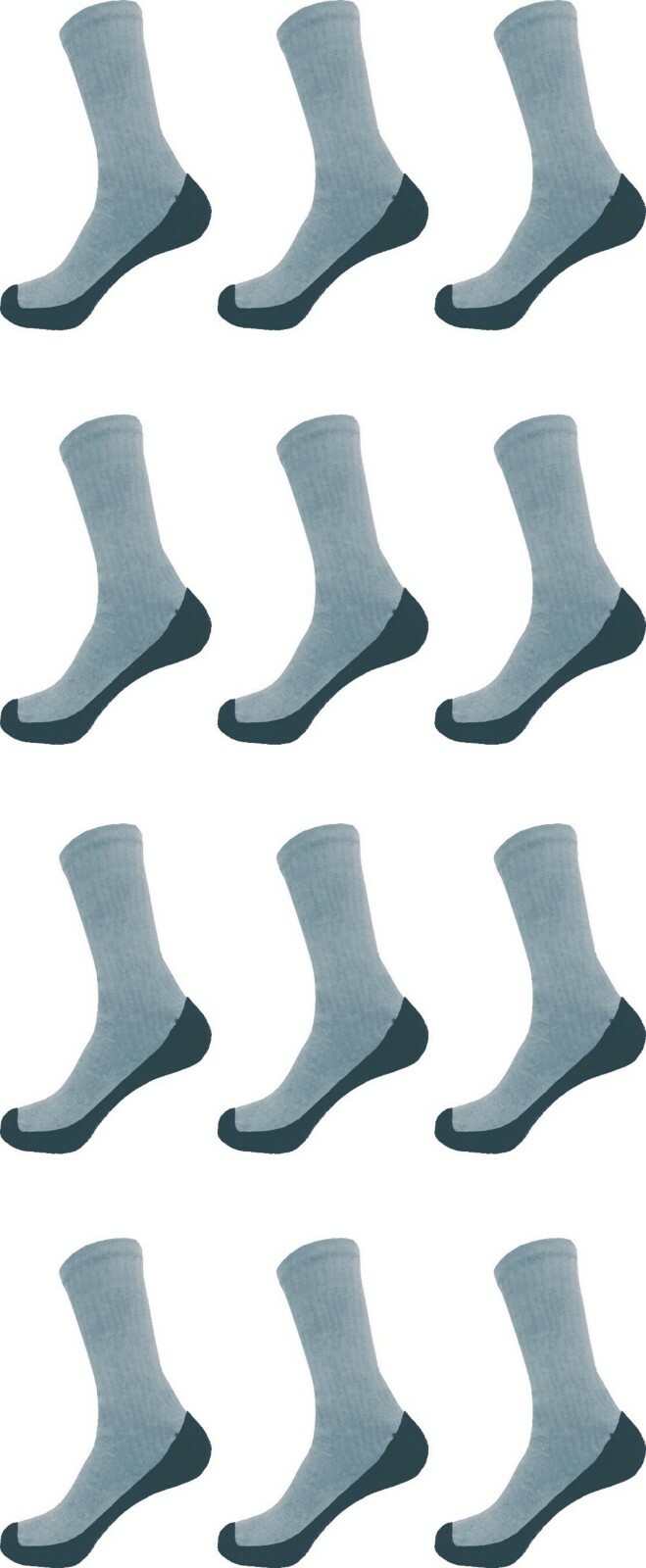 3 6 12 Pairs Men’s Grey Cotton Crew Socks Works Sports Size 9-11, 10-13, 13-15