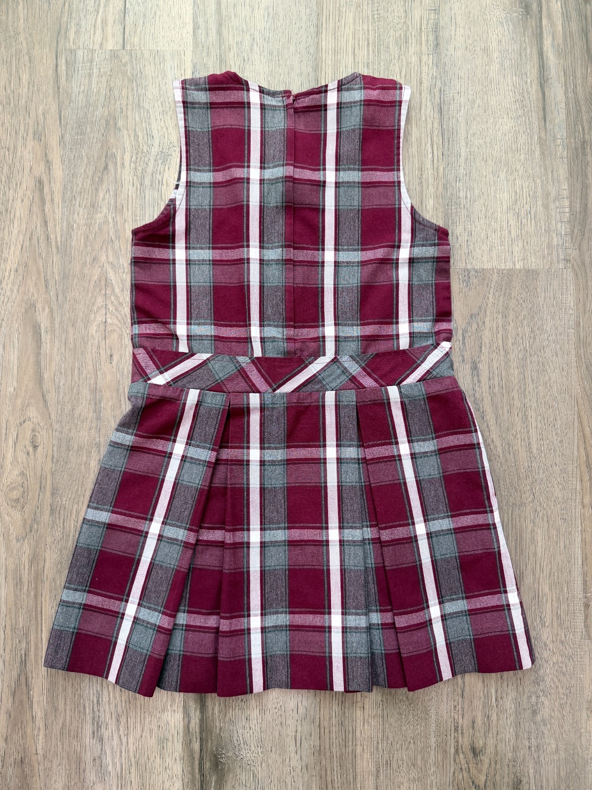 Becky Thatcher Maroon & Grey Plaid Jumper Size 7 White Peter Pan Blouse Size YS