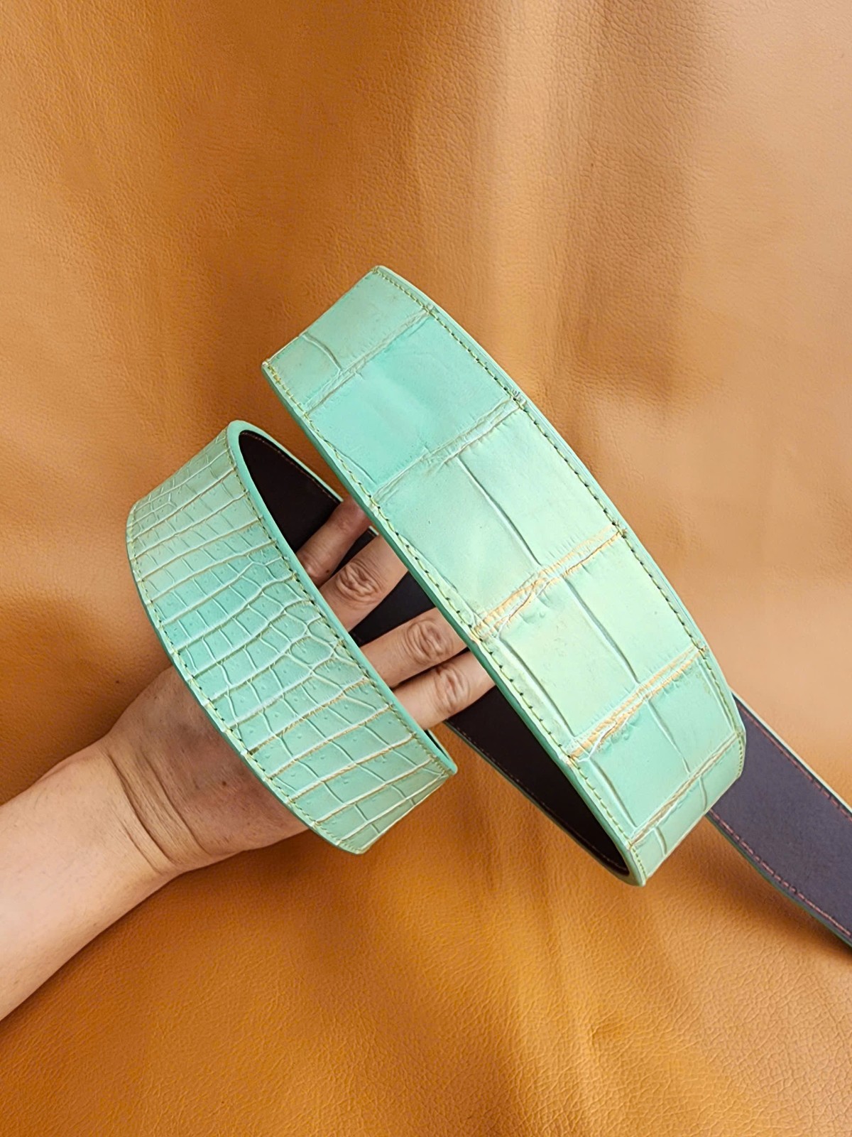 Green Goldllic Luxury 100% Genuine Exotic Body Leather Skin Men’s Belts Buckle