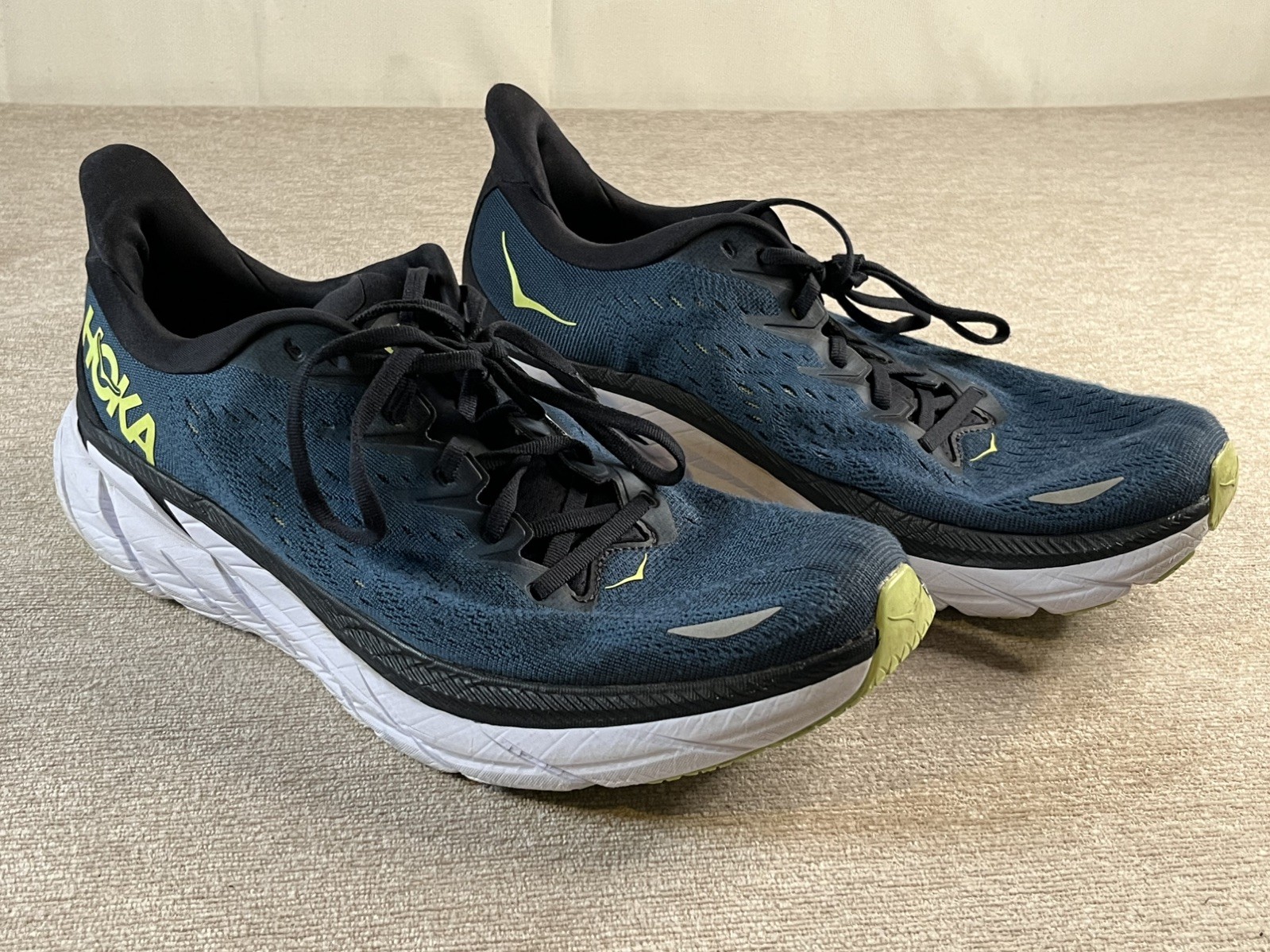 Hoka One One Clifton 8 Shoes Mens Size 12D Blue Wide Running Cushioned Sneaker