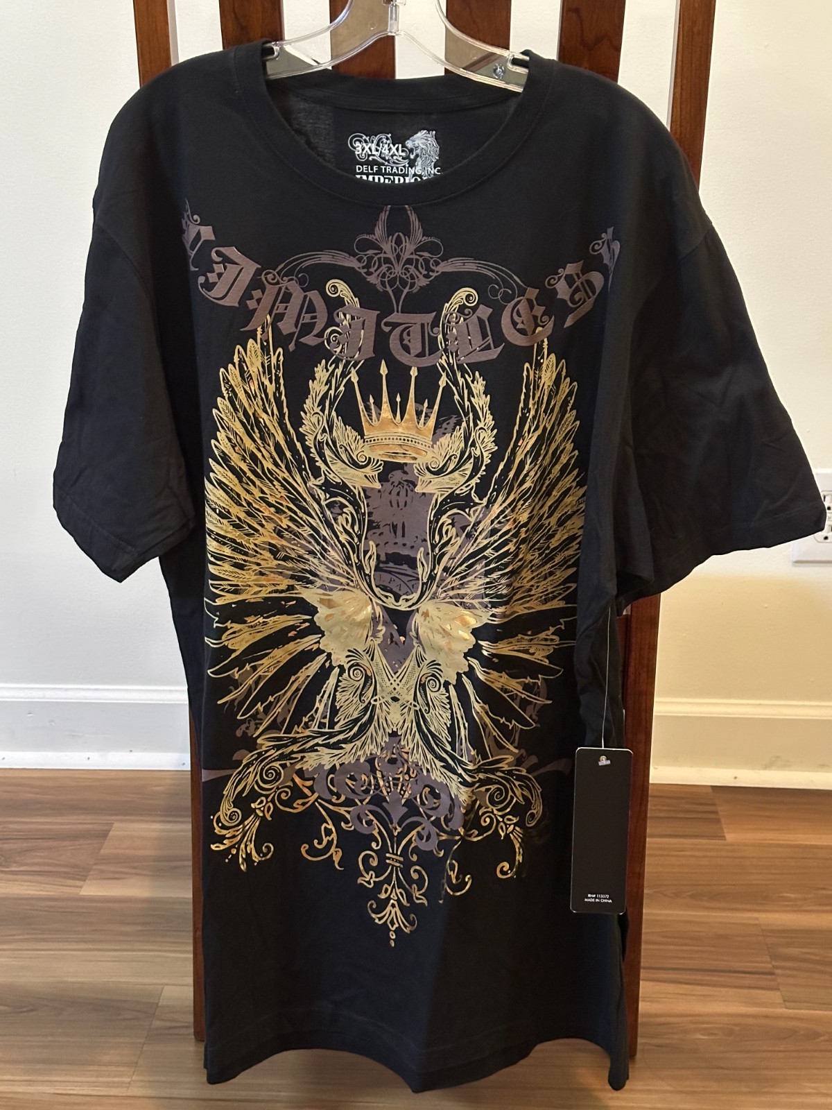 Delf Trading Inc. Imperious Mens Black T-shirt w/ Shiny Gold Design