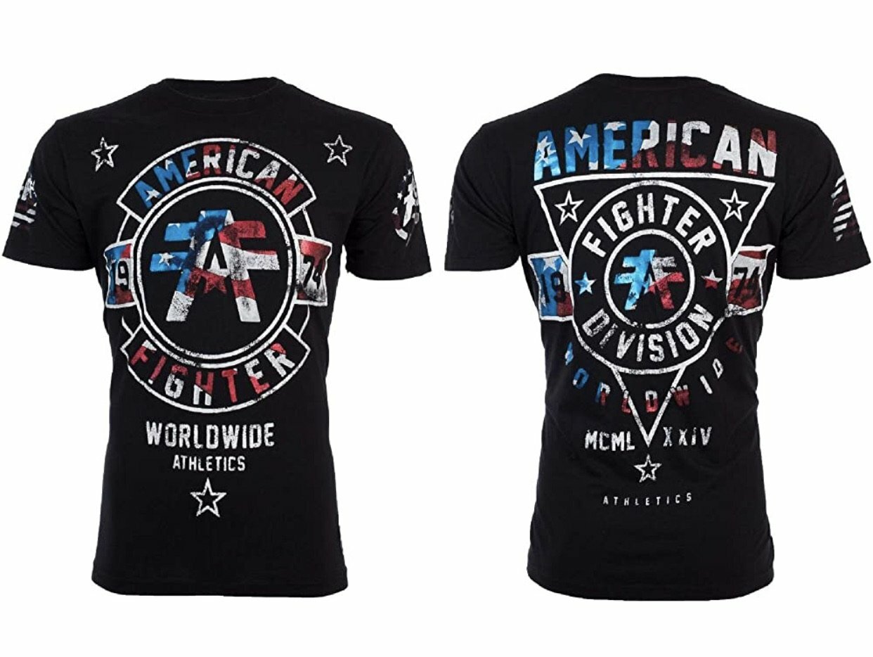 AMERICAN FIGHTER Men’s T-Shirt SILVER LAKE PATRIOT Athletic Biker MMA S-4XL