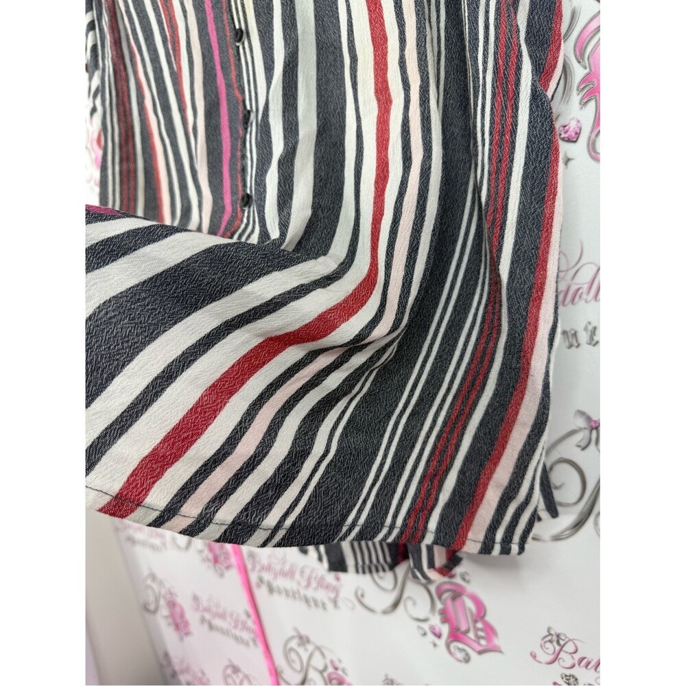 Shirt Striped V-Neck Cap Sleeve Blouse – Black, White & Red