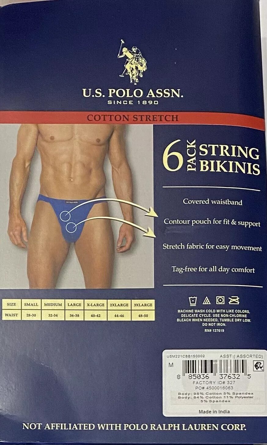 Men’s US Polo ULTRA Cotton String Bikini Brief Underwear Colors (3 or 6 Pack)
