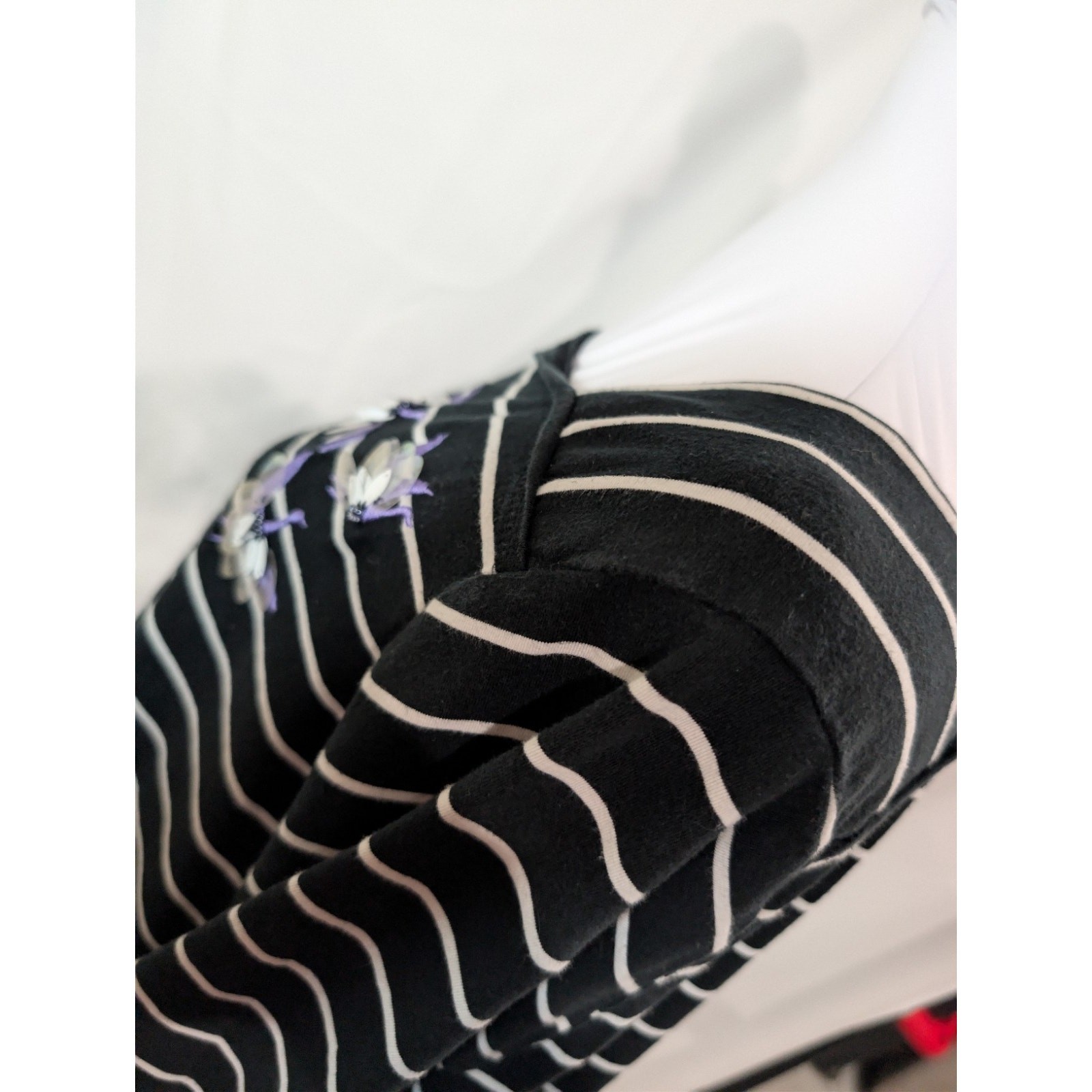 Ava Viv Women’s Striped Top Blouse Shirt Size 2X Black Cotton 3/4 Sleeve Sequins