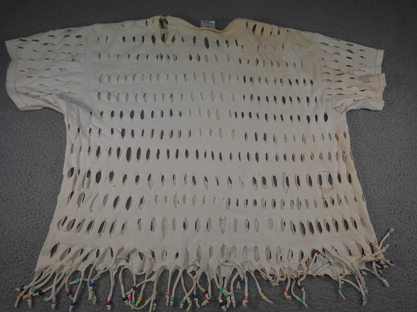 Vintage Florida Shirt Womens 2XL White Fish Cutout Beaded Fringe Beach Summer