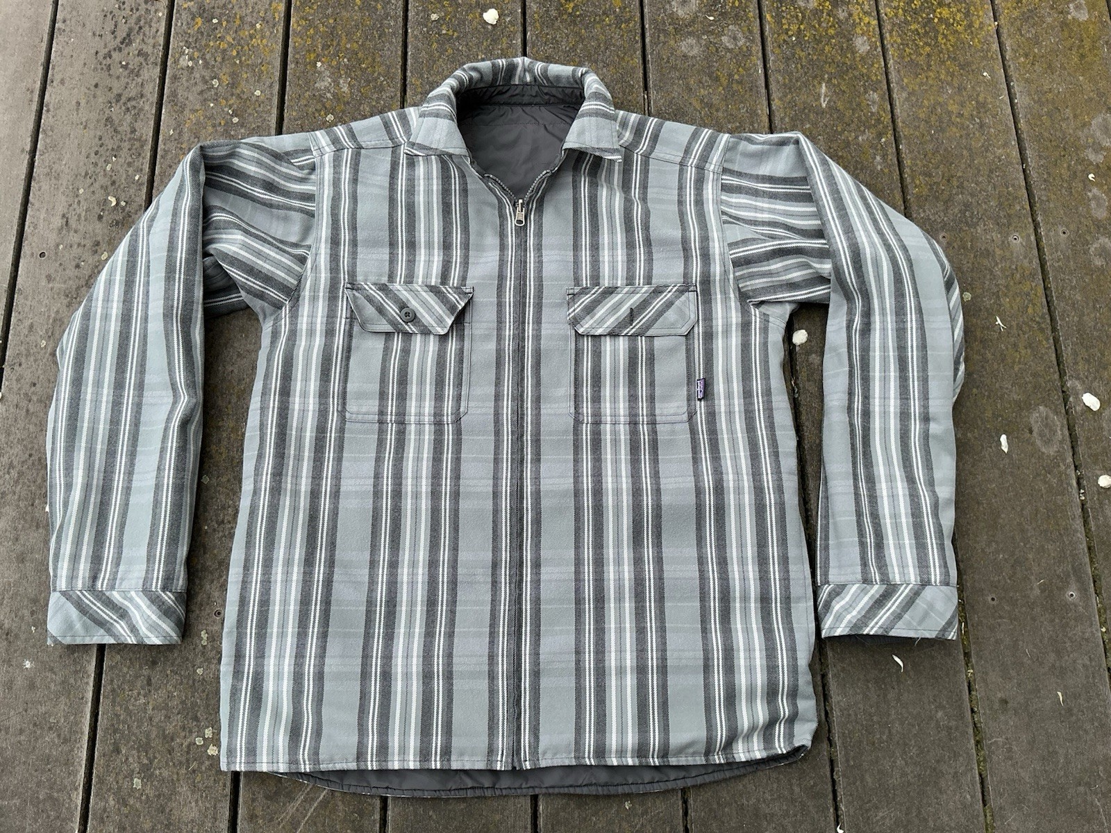Patagonia Reversible Fjord Jacket Plaid Insulated Gray Mens L