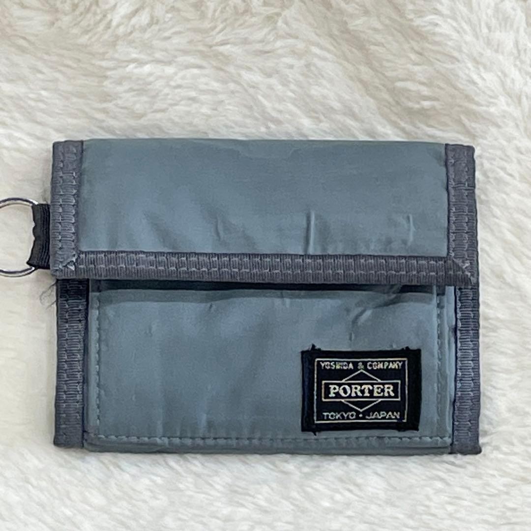 Porter Capsule Gray Bifold Wallet Nylon Compact Card Coins Used