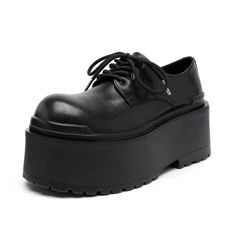 Men’s Chunky High Heel Platform Leather Shoes Creeper Round Toe Causal Lady 2026