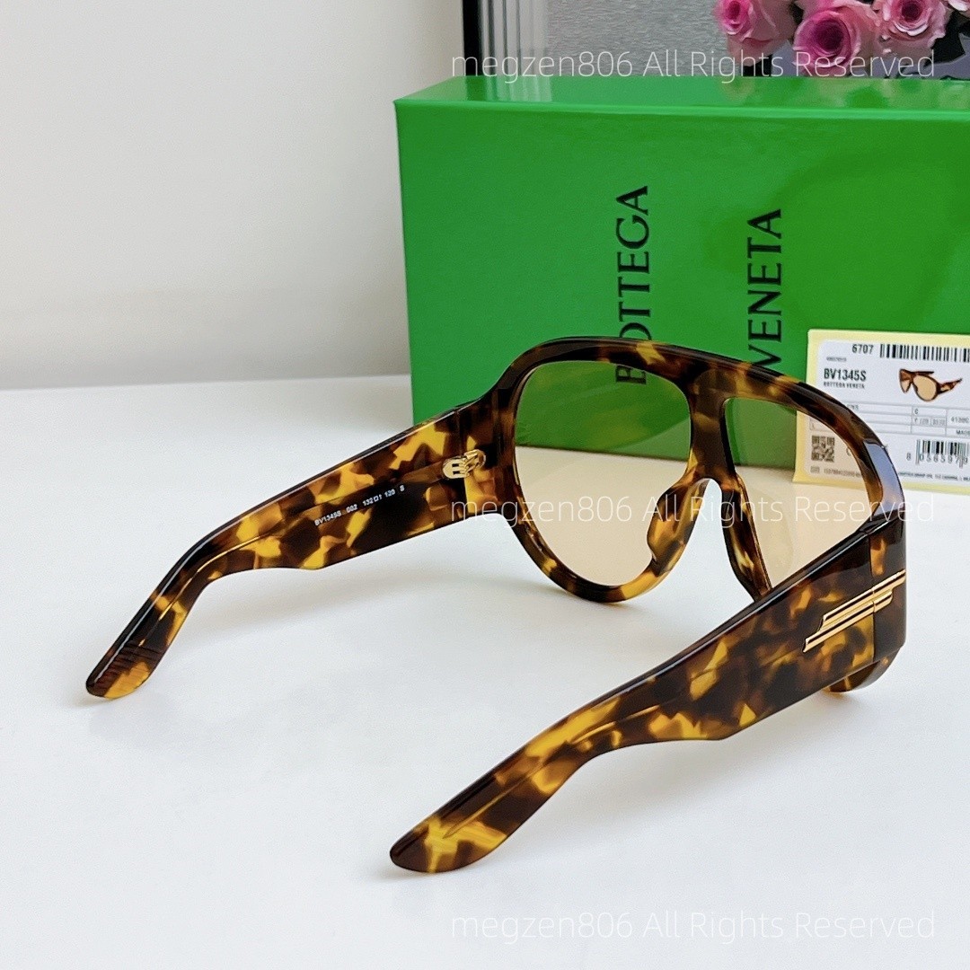 Bottega Veneta BV1345S Sunglasses Women Oversized Amber Tortoiseshell Authentic