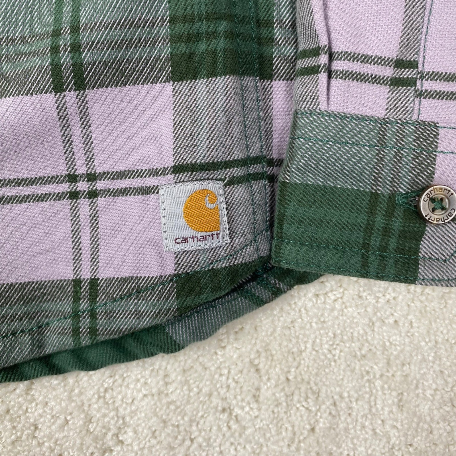 Carhartt Shirt Women’s S 4/6 Green Purple Plaid Cotton Spandex NWT Gorpcore