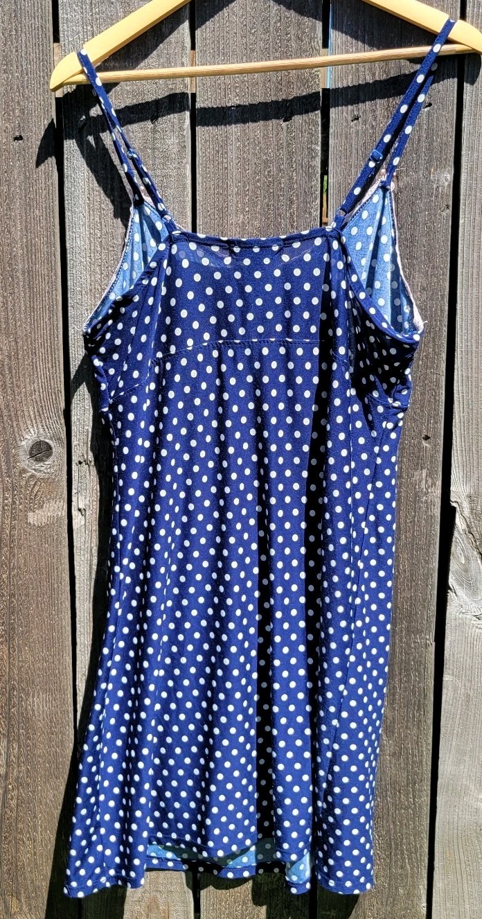 Rene Rofe Women’s Tie Robe & Cami Nightgown Set Blue w Polka Dots Sz L