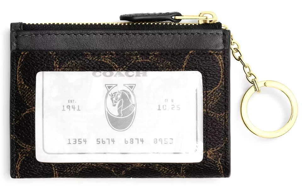 Mini Skinny Id Case – CE120 Brown/Gold Loved Signature Canvas & Leather –