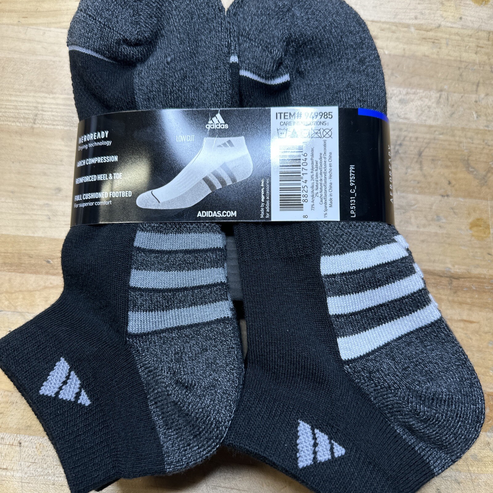 Adidas Men’s Cushioned Low Cut Ankle Socks 6 Pairs Gray Black Compression 6-12