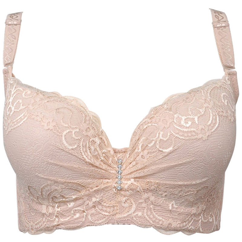 Women Push Up Bra Lace Underwire Plunge Brassiere Deep V Underwear C D DD E Cup