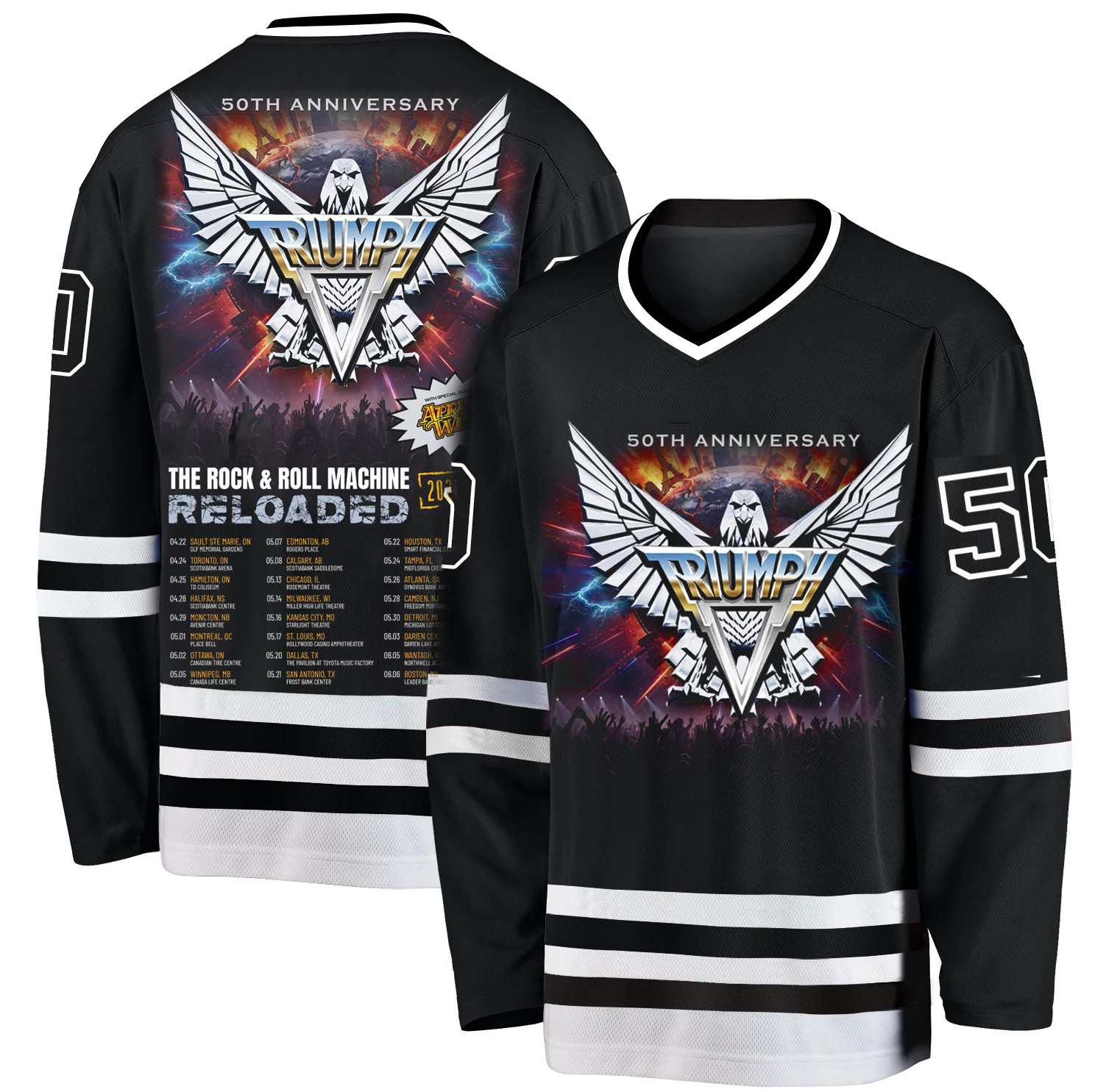 50th ANNIVERSARY Triumph band tour date Hockey Jersey All sizes XX1126