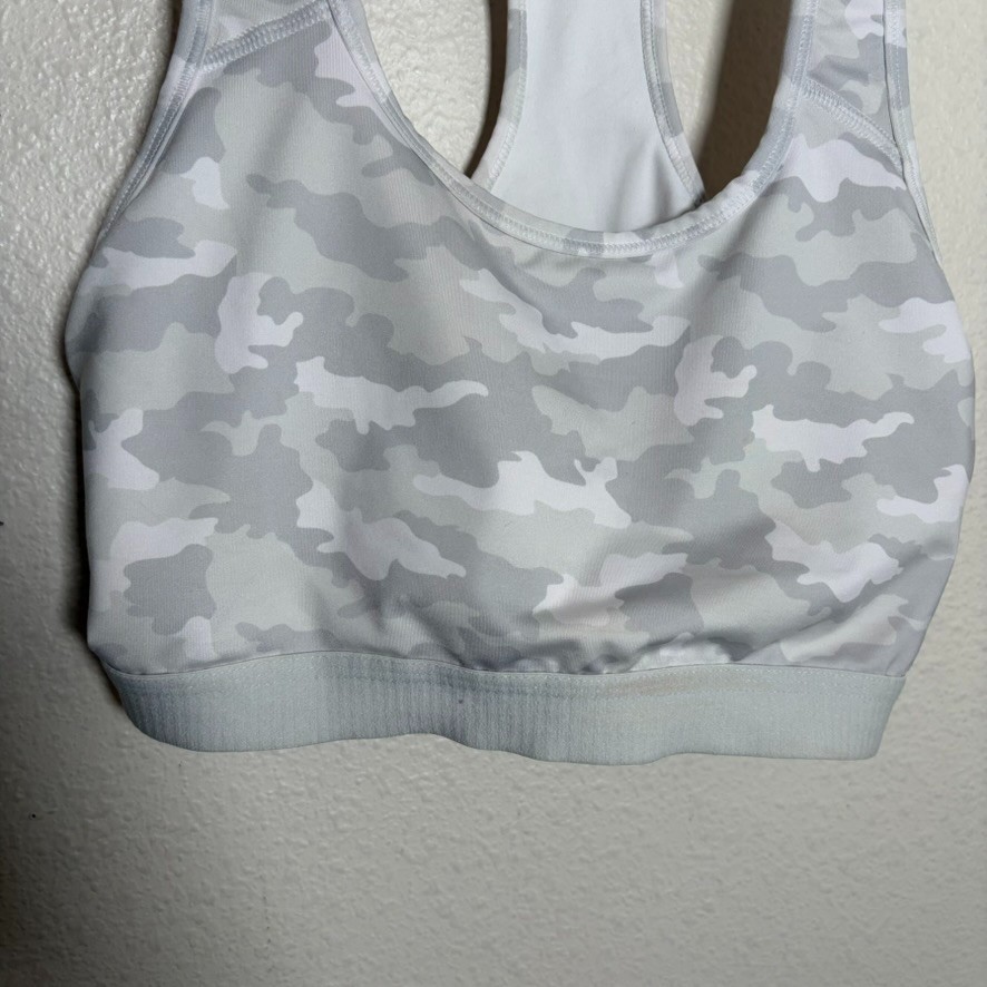 Avia Sports Bra Women’s Large White Gray Camo Unpadded Athletic