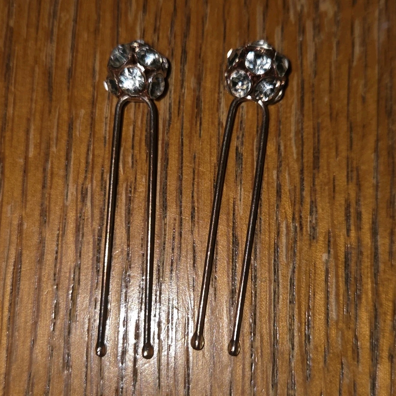 Rhinestone Flower Hair Pins, Silver Tone Metal, 2pc, Women/Unisex All Hair