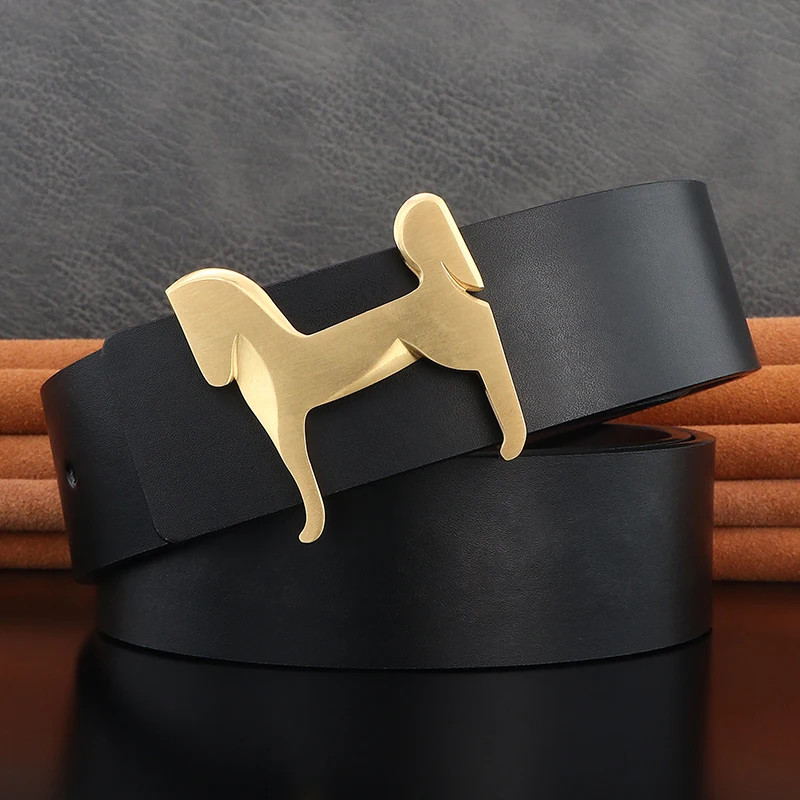Genuine Leather Belt 3.8cm Slide Buckle Stainless Steel Horse Men Waistband