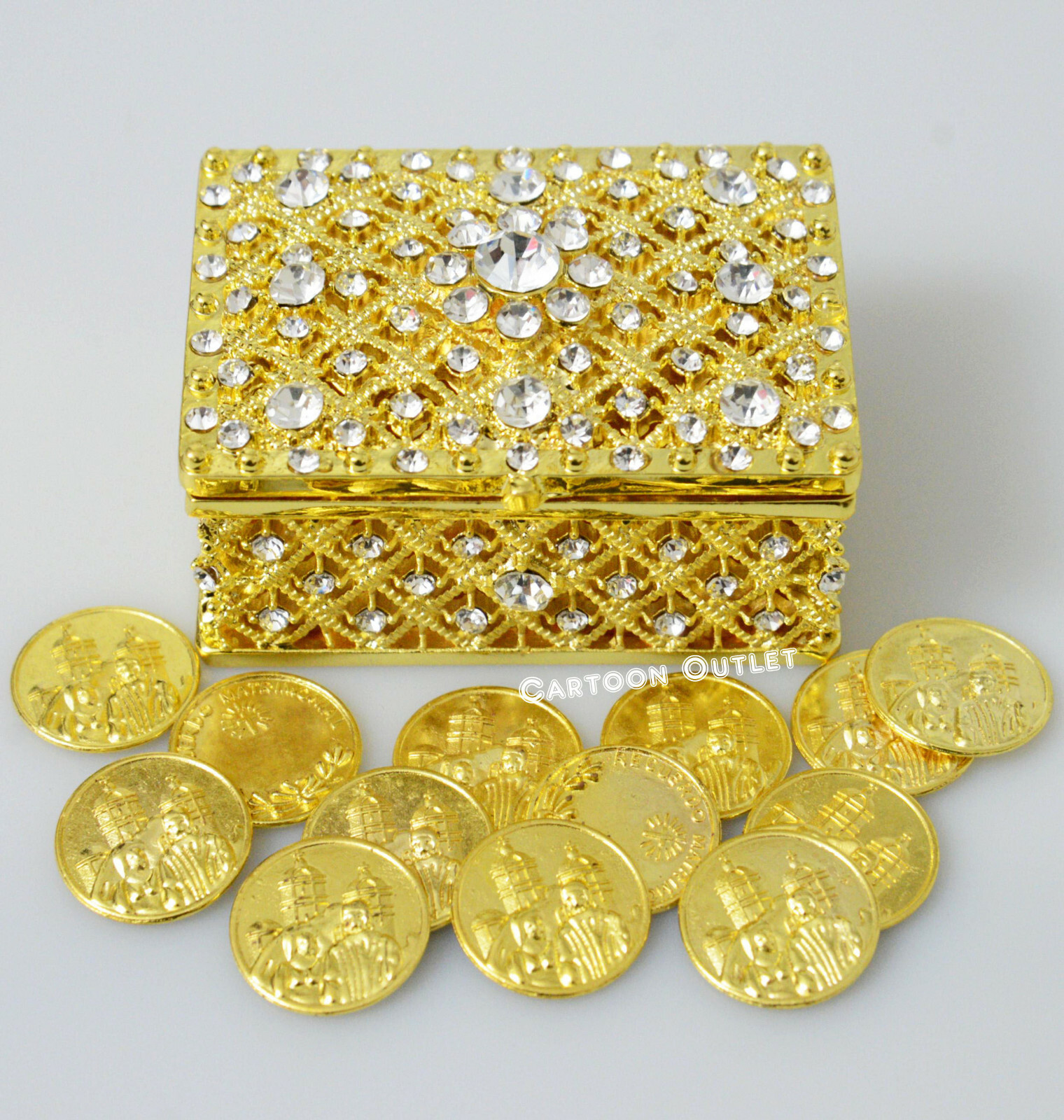 ARRAS DE BODA GOLD WEDDING CEREMONY UNITY 13 COIN SET CHEST BRIDAL Rhinestones