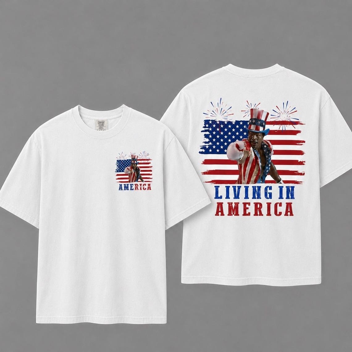 Apollo Creed Living In America T Shirt, Patriotic Boxing Fourth Of July 3 Shirt
