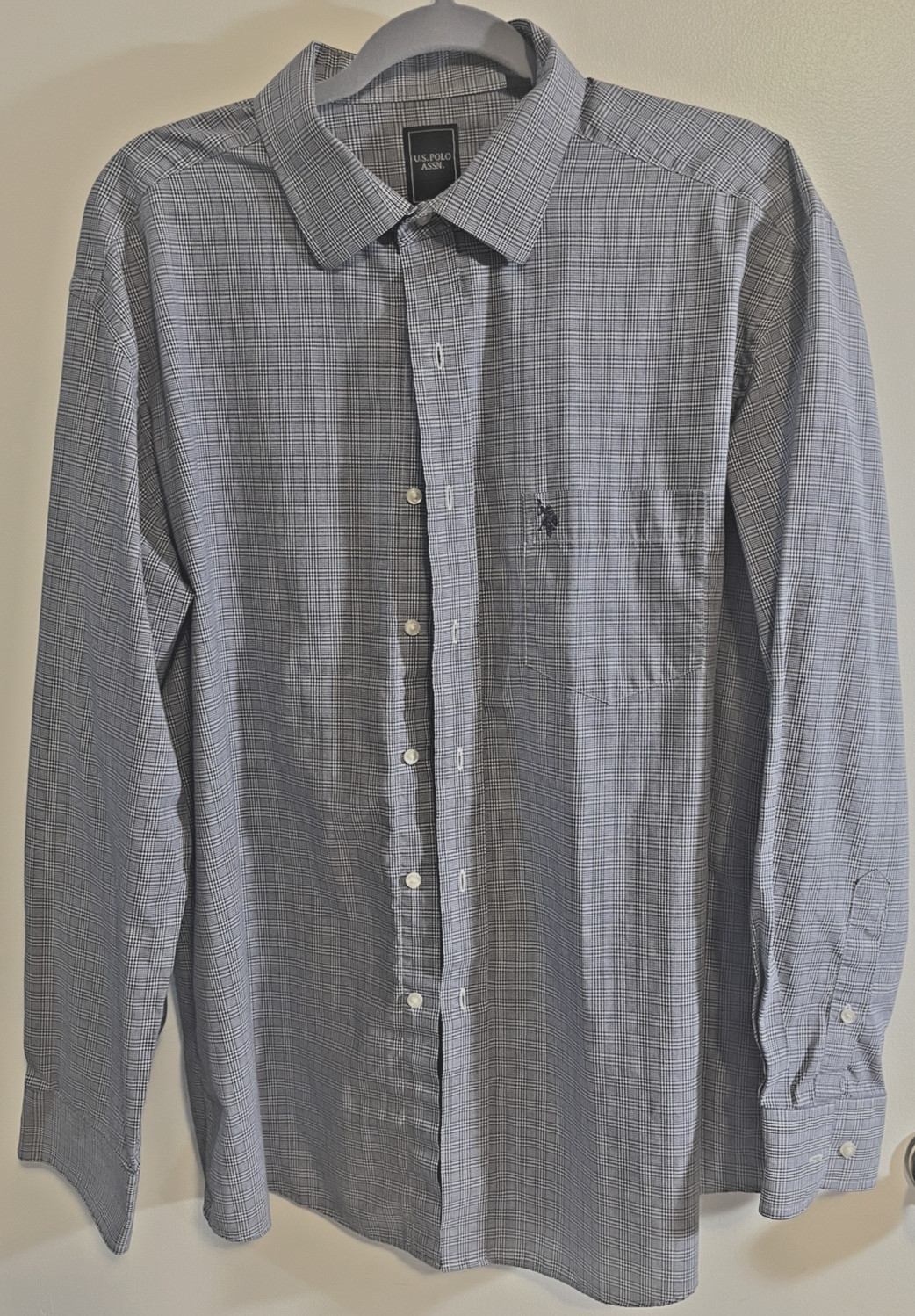 US POLO ASSN MENS DRESS SHIRT BLUE/WHITE REG FIT-XL 17/17-1/2