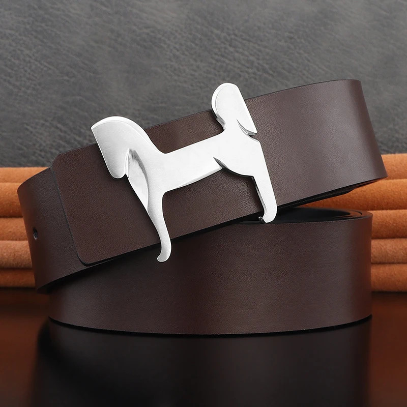 Grade Stainless steel horse 3.8cm wide slide buckle men belts High genuine.