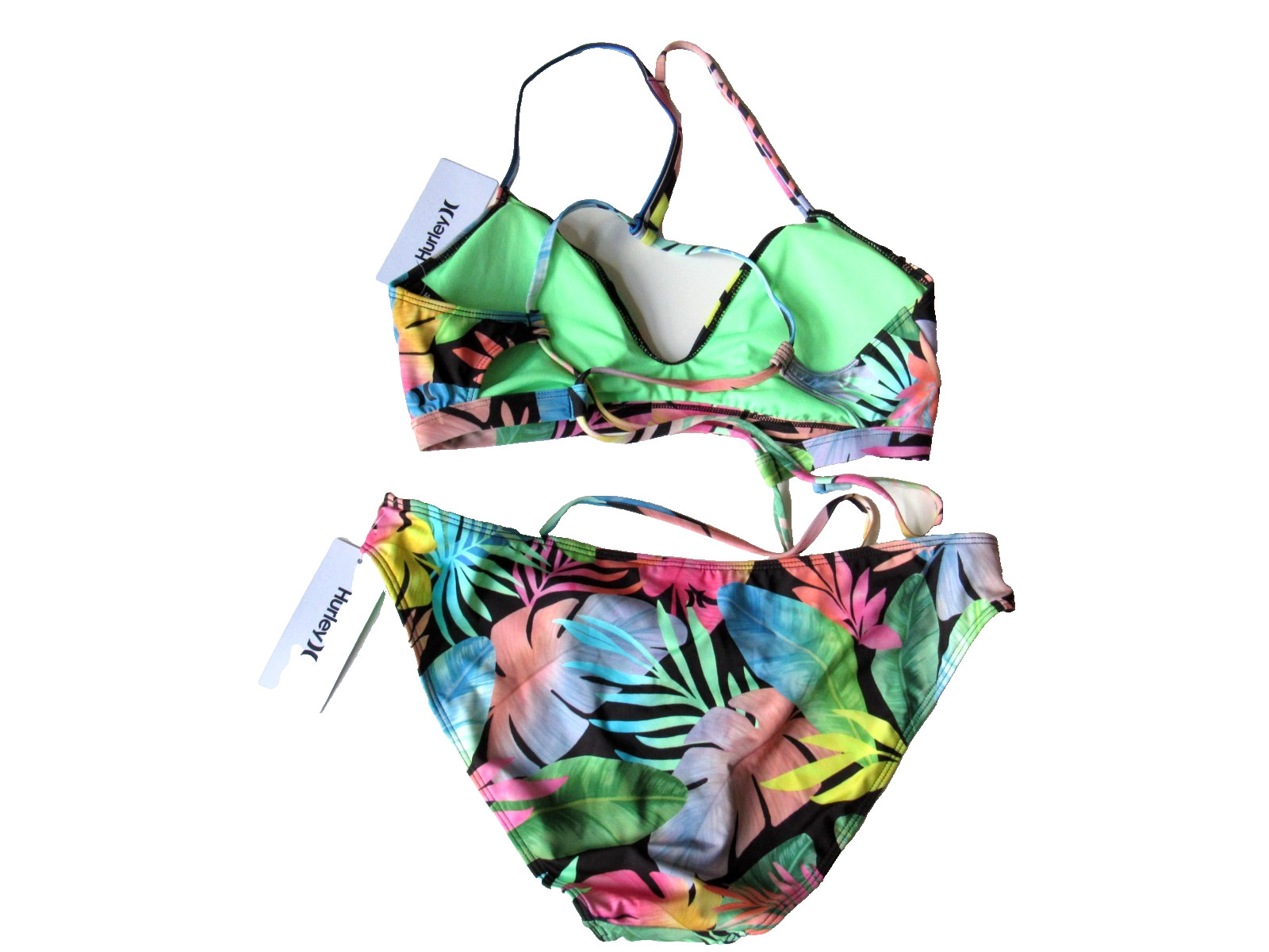 Hurley Swimwear Bikini Paradise Palm Adjustable Top Moderate Bottom Size XL NWT