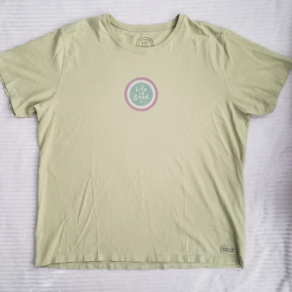 Life is Good Relaxed Fit Green T-Shirt XL circle logo