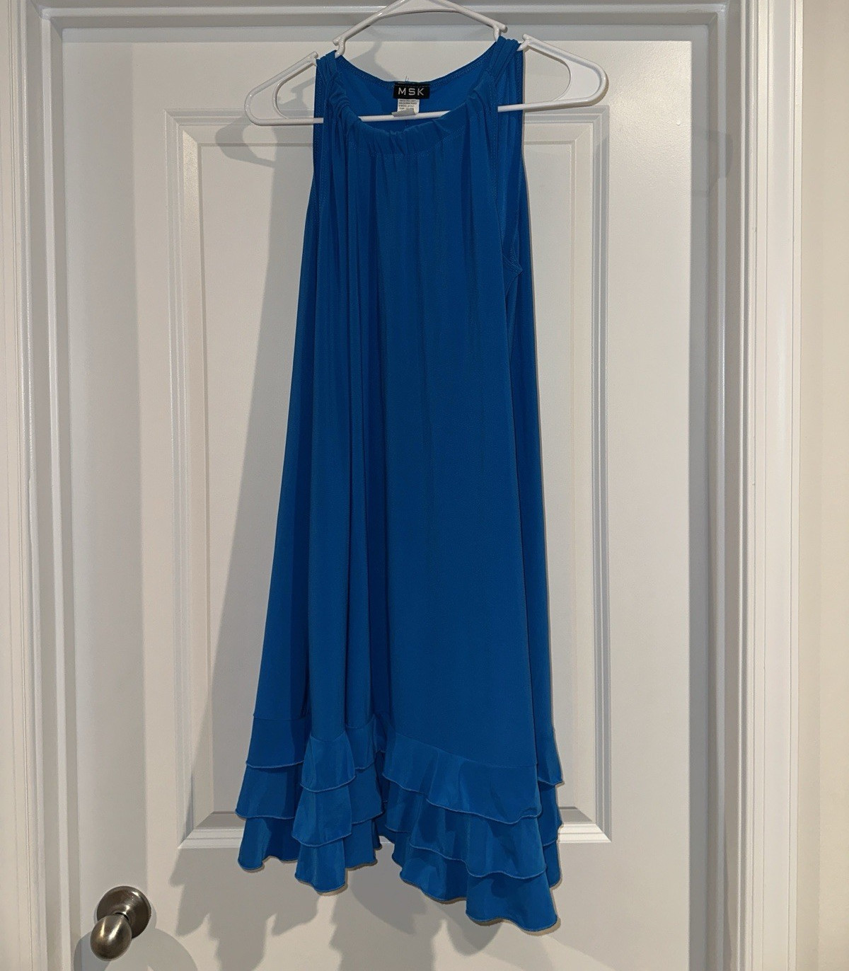 MSK Blue Sleeveless A-Line Midi Dress Chiffon Ruffle Hem Scoop Neck 6