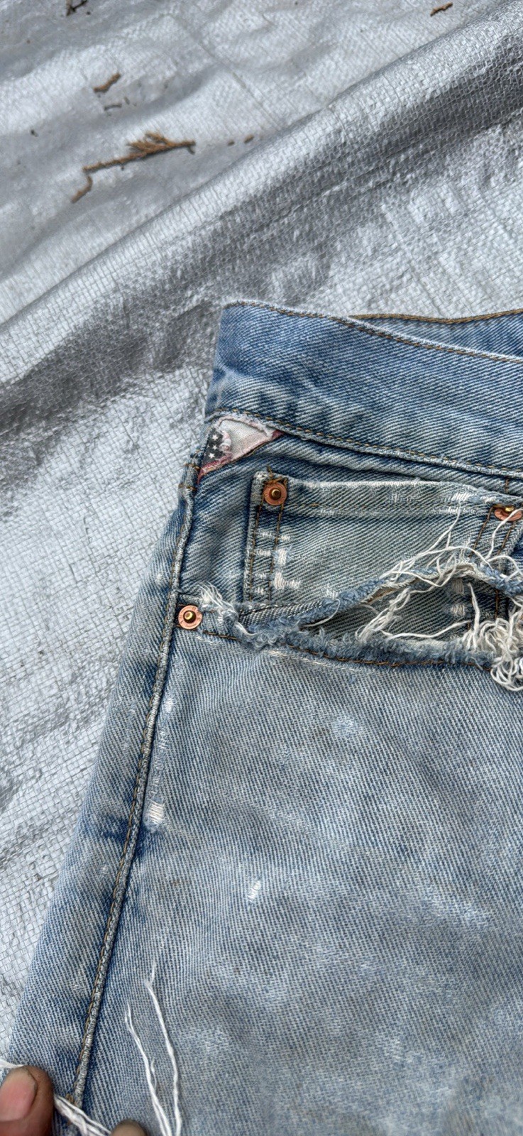Polo Ralph Lauren Mens Distressed Light Wash Straight Leg Denim Jeans Blue