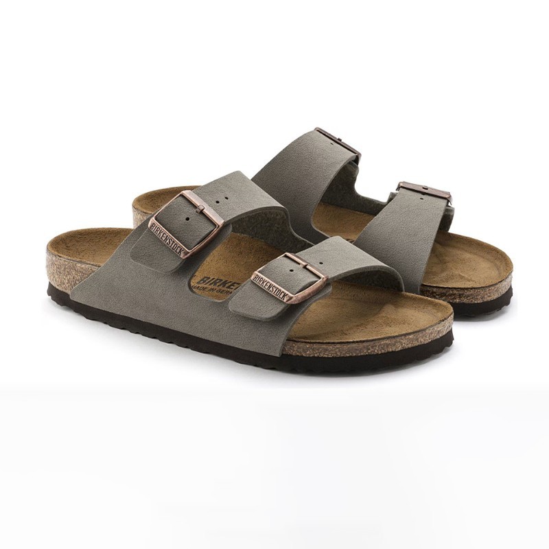 Birkenstock Arizona Birkibuc Leather Soft Footbed Unisex Clog Stone Casual Shoes