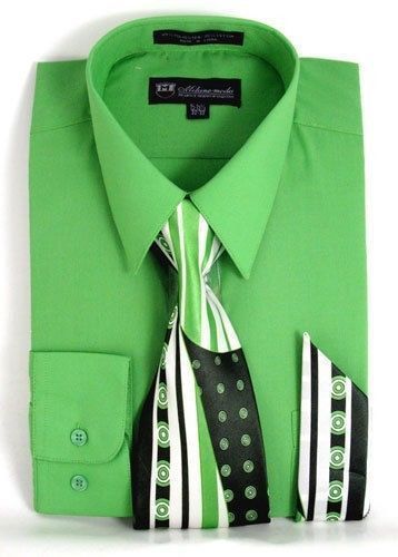 Men’s Cotton Blend Classic Dress Shirt with Tie and Handkerchief 25 colors SG21A