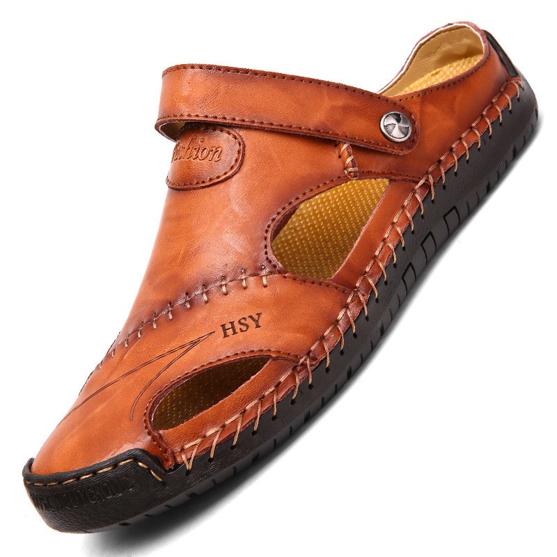 Men’s Closed Toe Sandals Adjustable Slides Yellow Black Brown EU 40-44 US 7.5-10