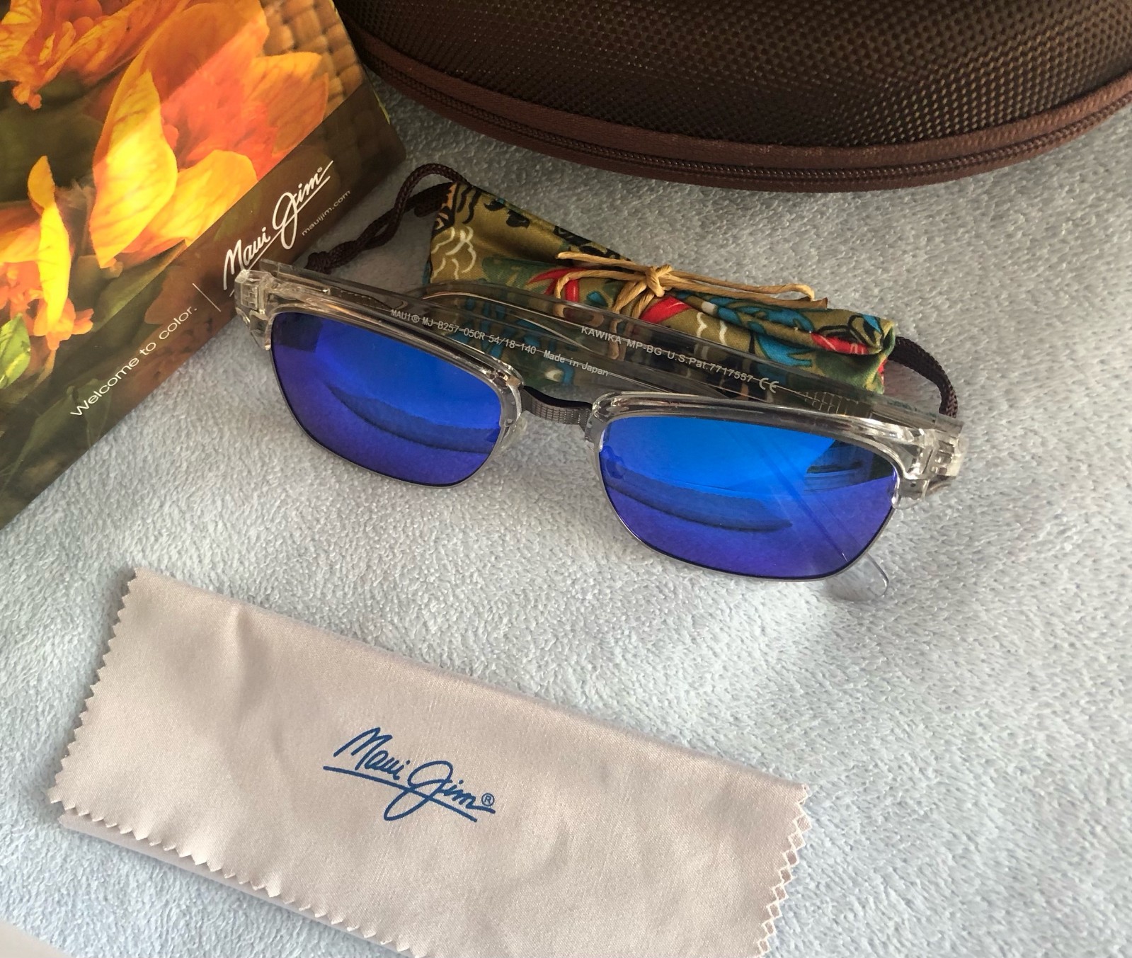 Maui Jim Kawika B257-05CR Square Sunglasses Clear Frame Blue Plastic Lens