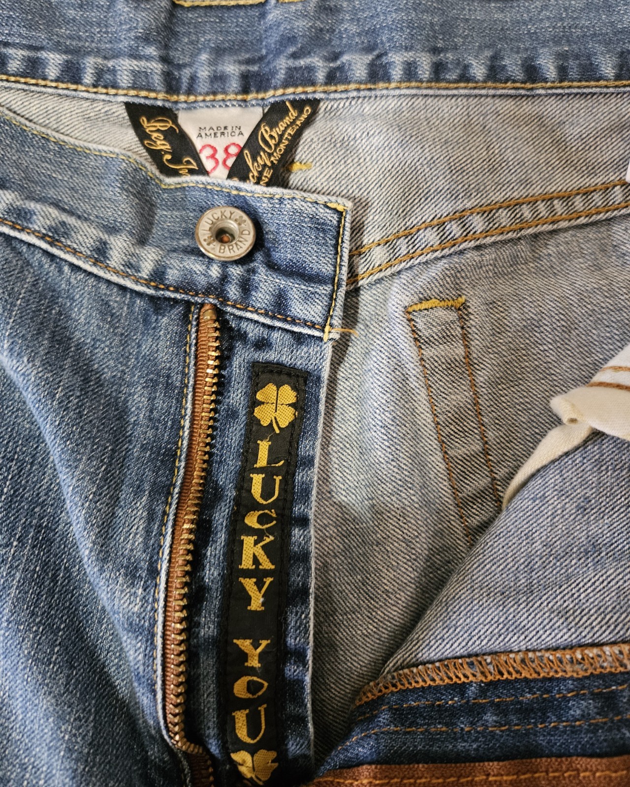 Lucky Brand Bootcut Denim Jeans Medium Wash Blue Cotton Men Button Zip