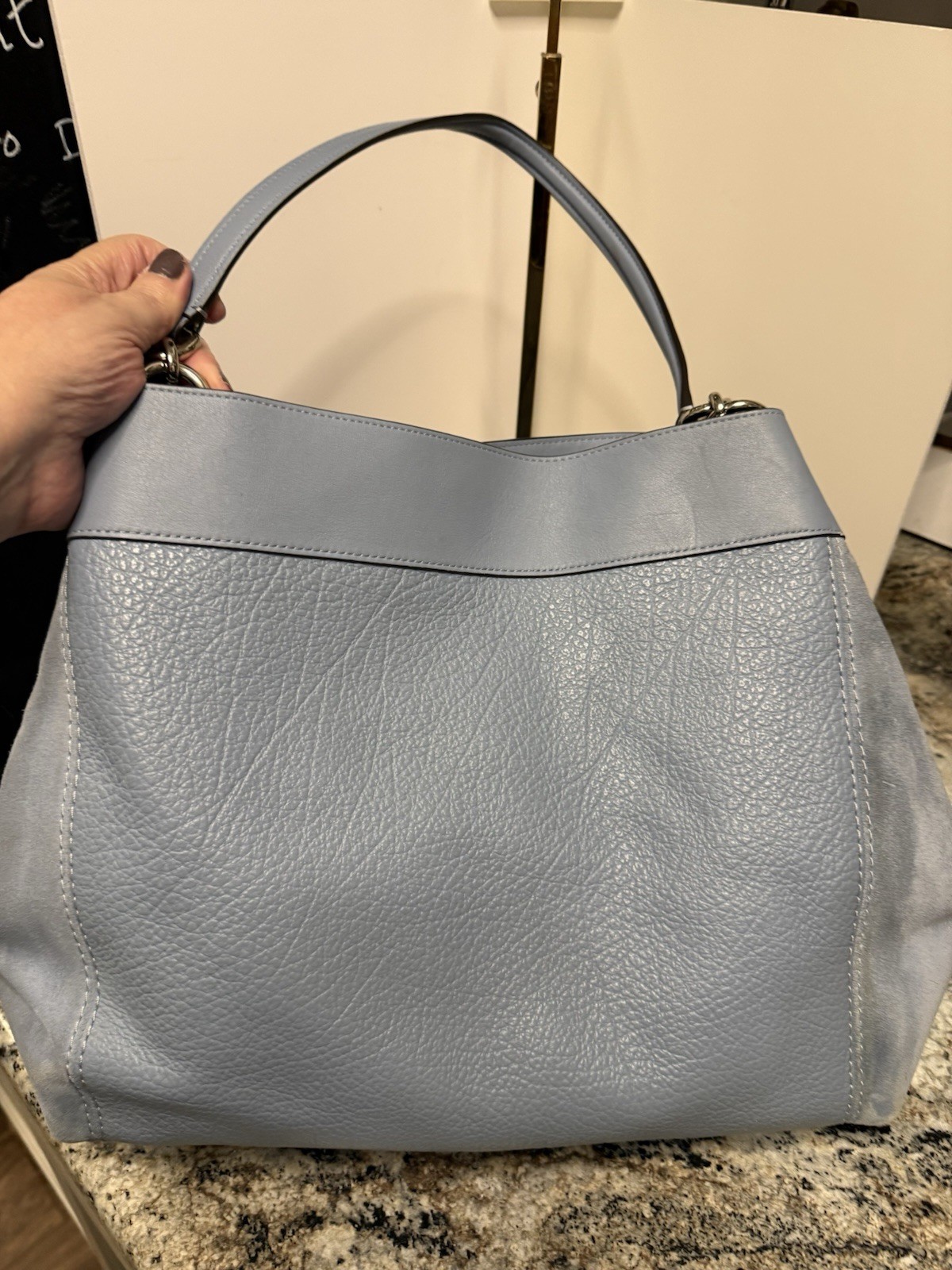 Authentic Coach J1881-F31415 Lexy Cloud Blue/Silver Pebble Leather Shoulder Bag
