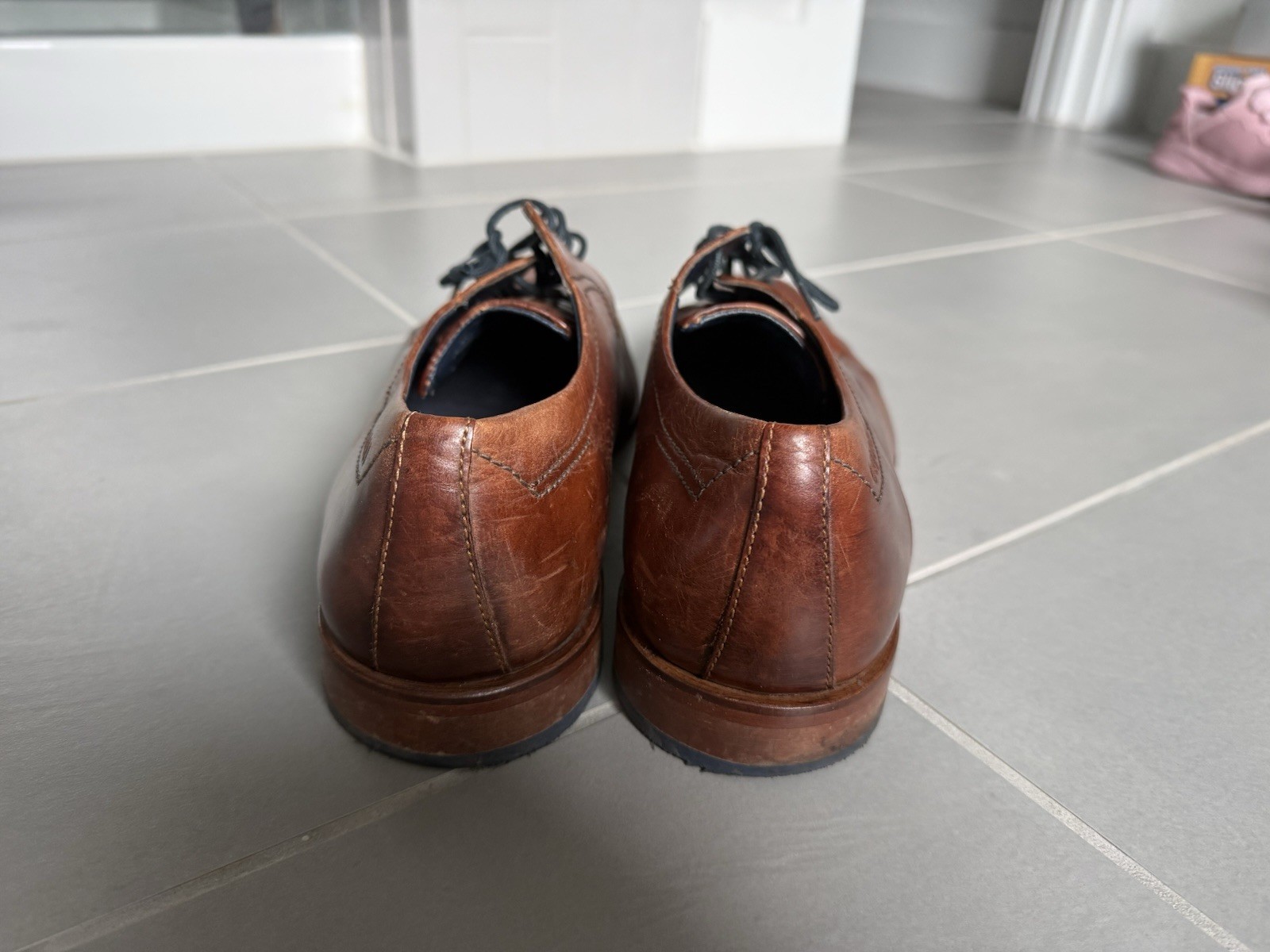 Bugatti Men’s Brown Leather Oxford Dress Shoes Square Toe Lace-Up US 12.5
