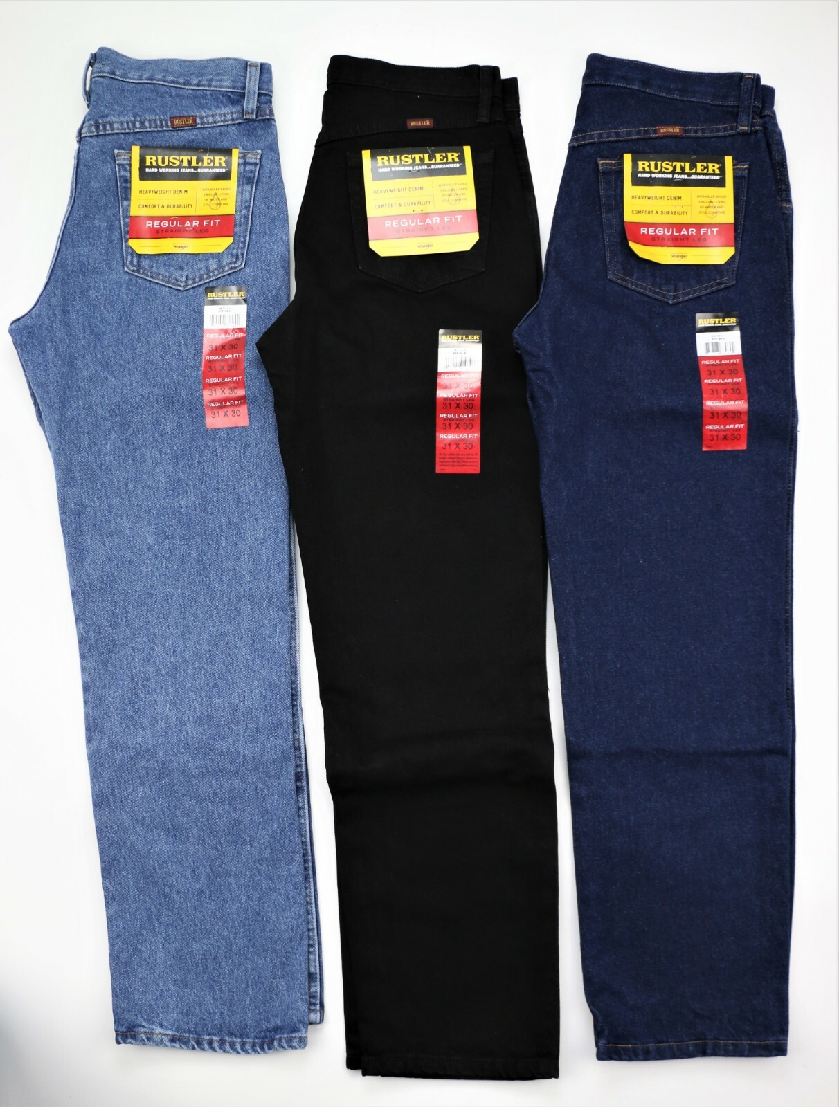 New Rustler by Wrangler Men’s Regular Fit Straight-Leg Jeans All Sizes