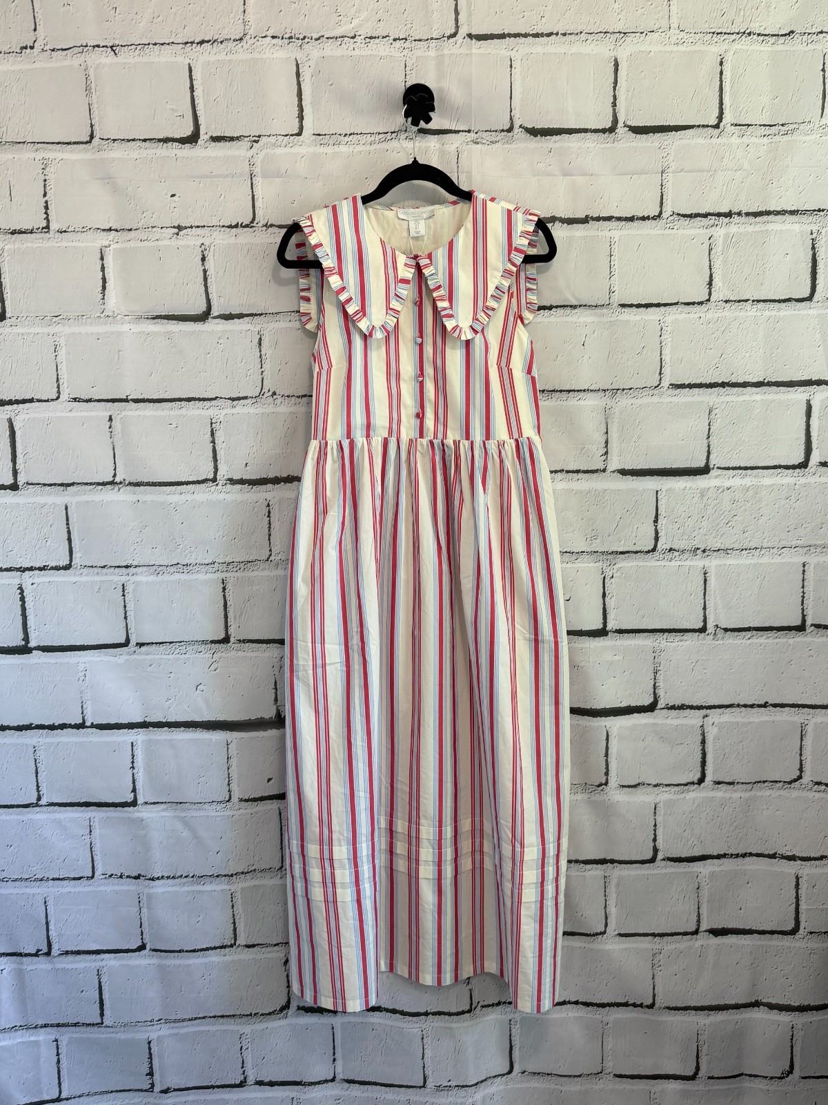 NWT Caroline Constas Striped Cotton Maxi Dress Peter Pan Collar Size S