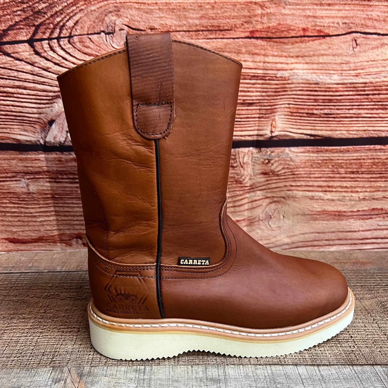 Womens Pull-up Leather Mid Calf Leather Work Boots Bota de Trabajo de Mujer Piel