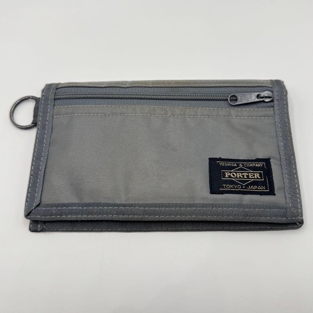 Porter Capsule Wallet Bifold Gray Nylon Compact Cash Card Holder Used