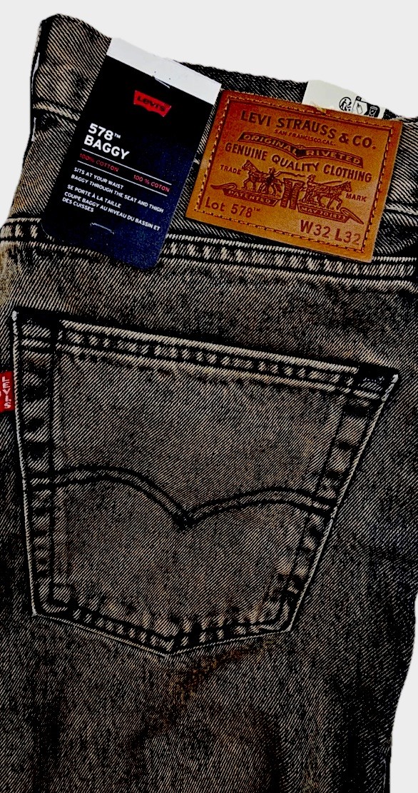 Levi’s 578 Mens Baggy Tapered Black Gray Denim Jeans All Sizes A4750-0029 Nwt
