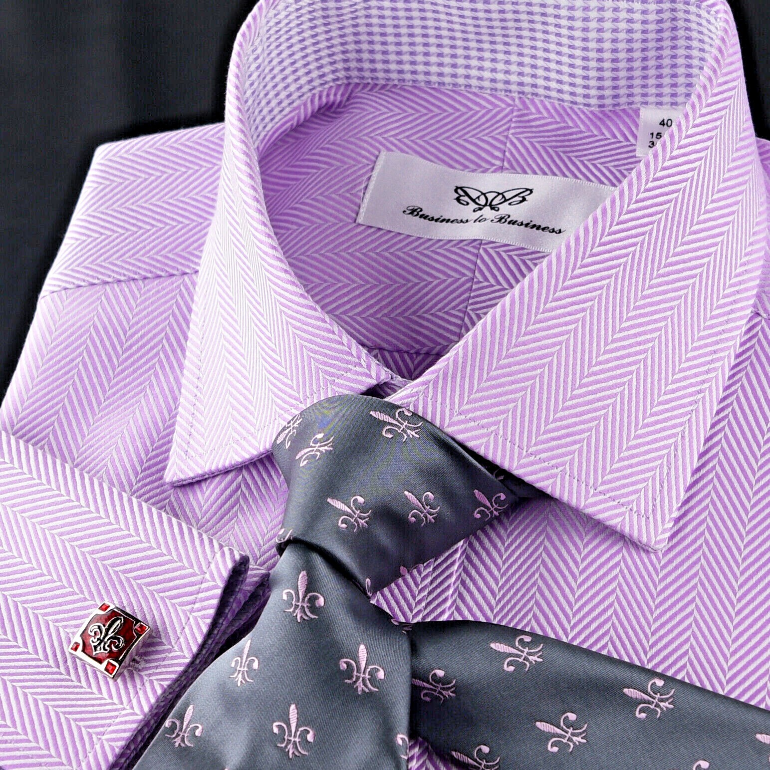 Purple Luxury Herringbone Formal Business Dress Shirt With Light Houndstooth