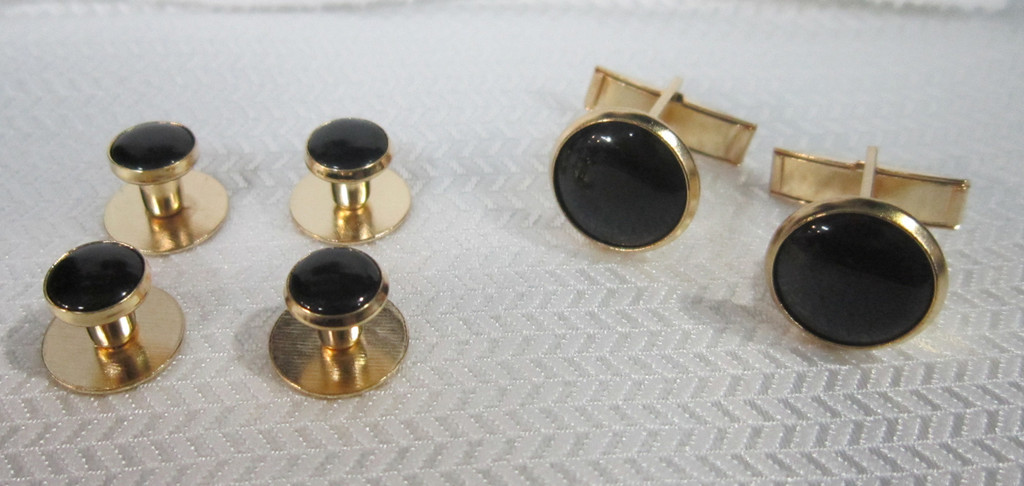 New Black & Gold Round Tuxedo Stud & Cufflink Set Wedding Formal Cufflinks