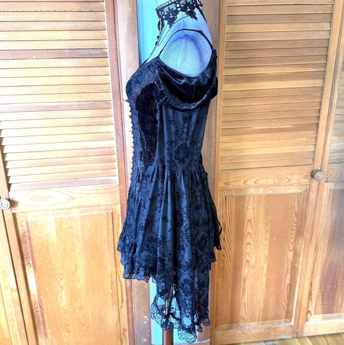 Dark In Love Gothic Victorian Dark Fairycore Black Rose Fairy Lace Mini Dress L