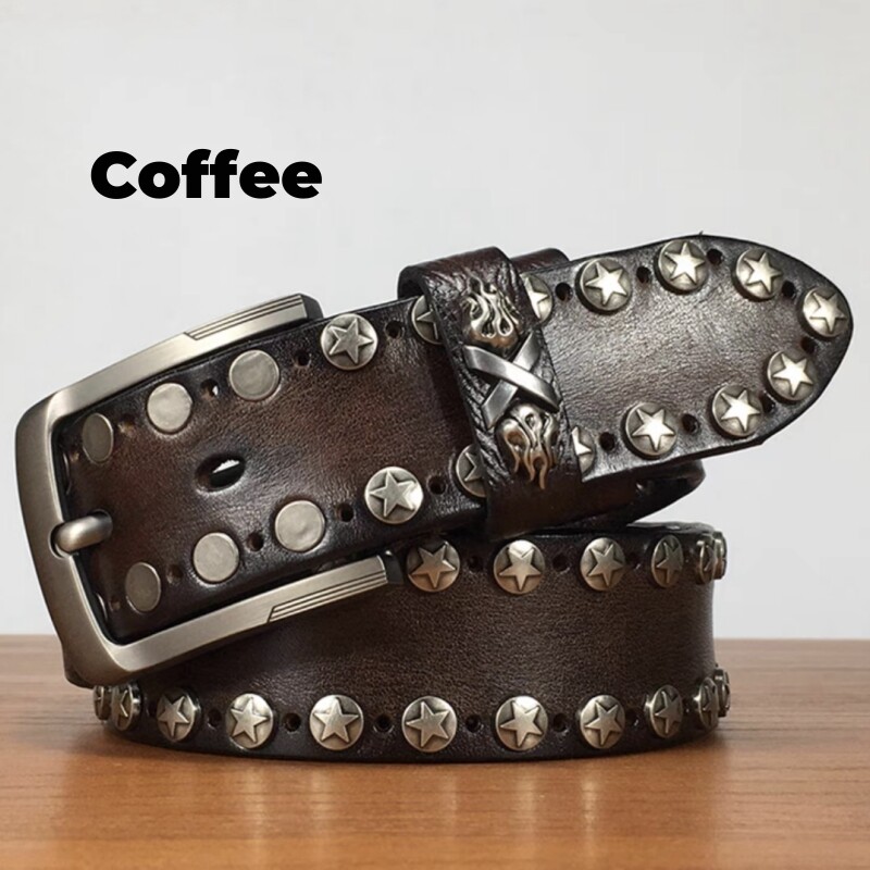 Real Leather Waist Belt Heavy Metal Rivet Studded Unisex Punk Rock Biker Belt